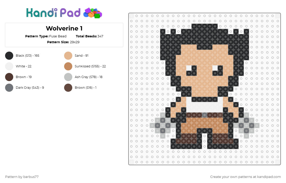 Wolverine 1 - Fuse Bead Pattern by barbus77 on Kandi Pad - black,beige