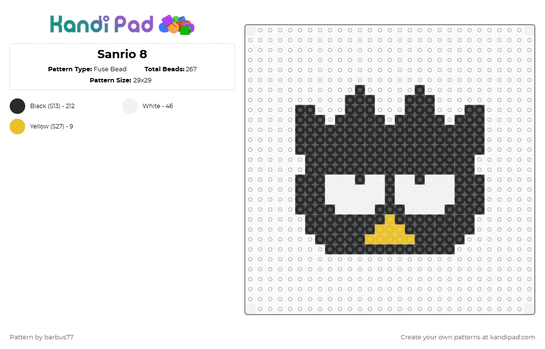 Sanrio 8 - Fuse Bead Pattern by barbus77 on Kandi Pad - black,white