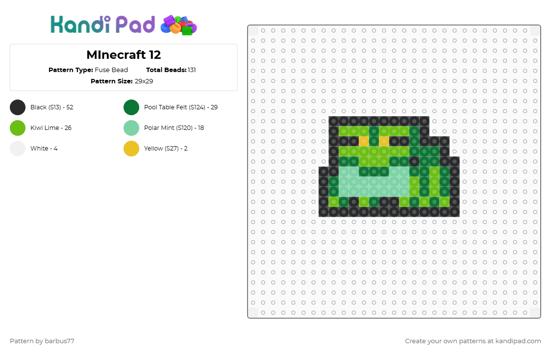 MInecraft 12 - Fuse Bead Pattern by barbus77 on Kandi Pad - frog,animal,green