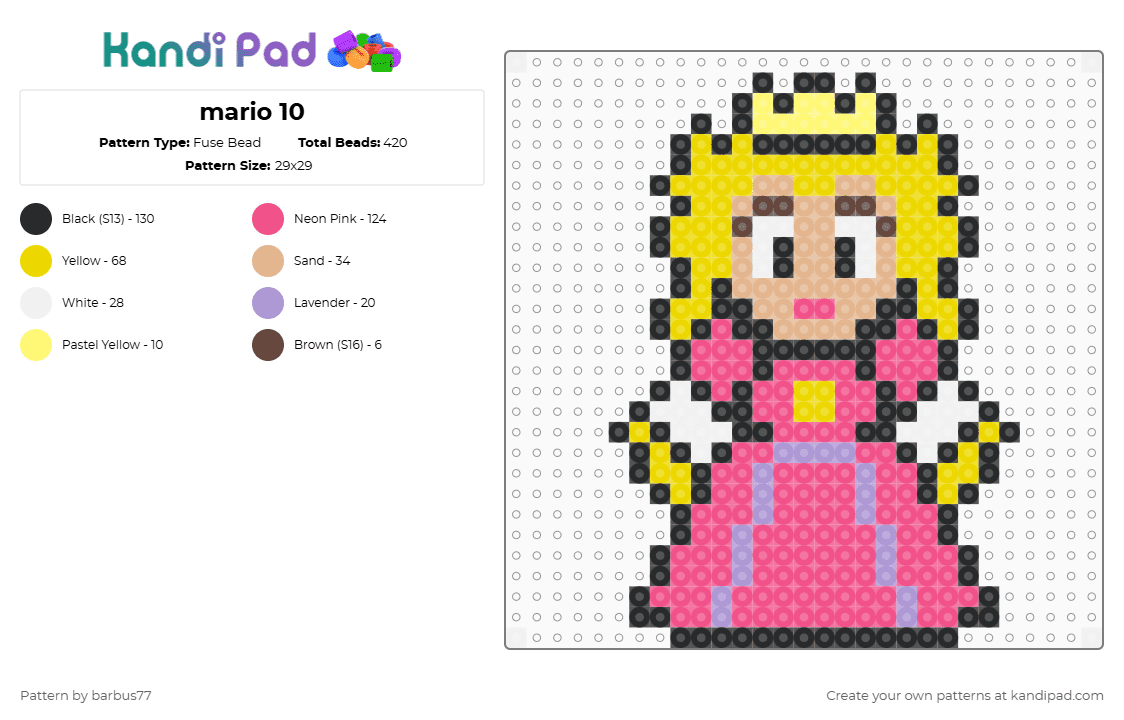 mario 10 - Fuse Bead Pattern by barbus77 on Kandi Pad - yellow,pink