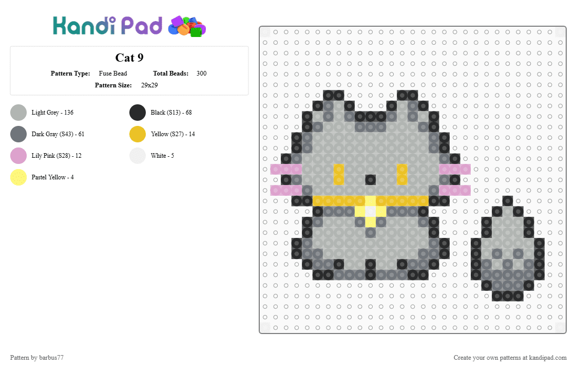 Cat 9 - Fuse Bead Pattern by barbus77 on Kandi Pad - gray,beige