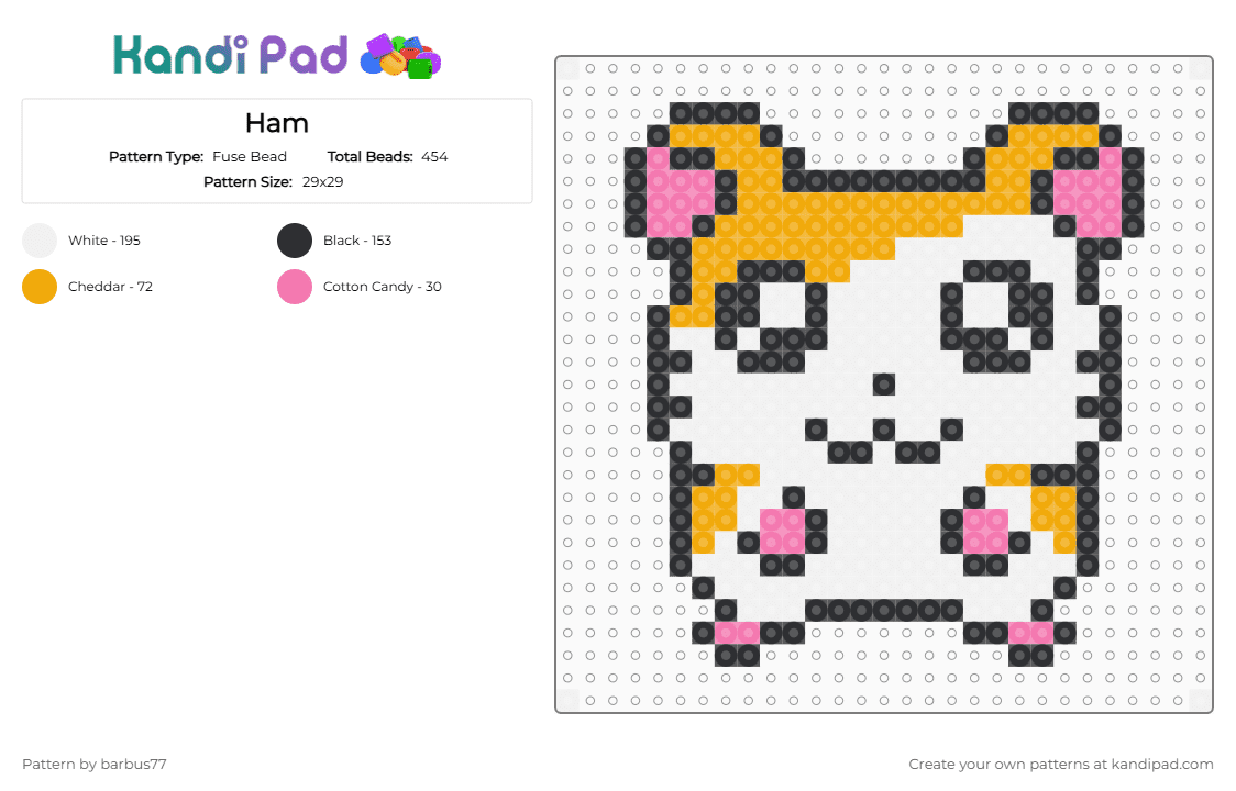 Ham - Fuse Bead Pattern by barbus77 on Kandi Pad - white,orange,pink