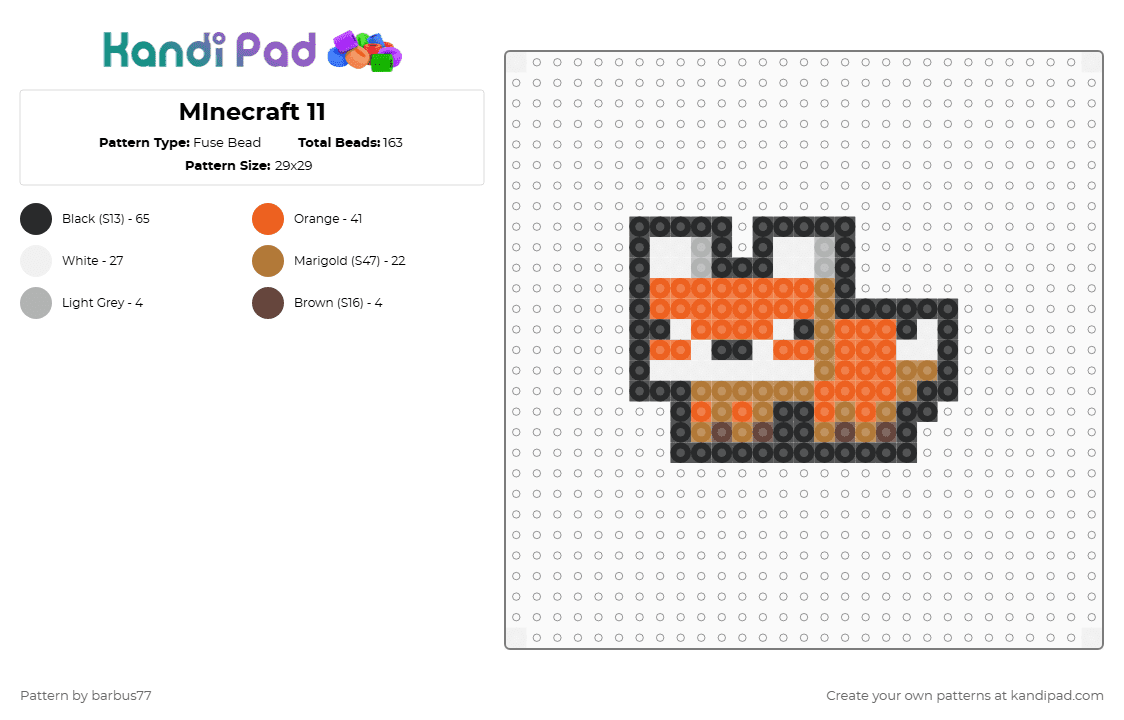 MInecraft 11 - Fuse Bead Pattern by barbus77 on Kandi Pad - fox,minecraft,animal,gaming,video game,orange,tan