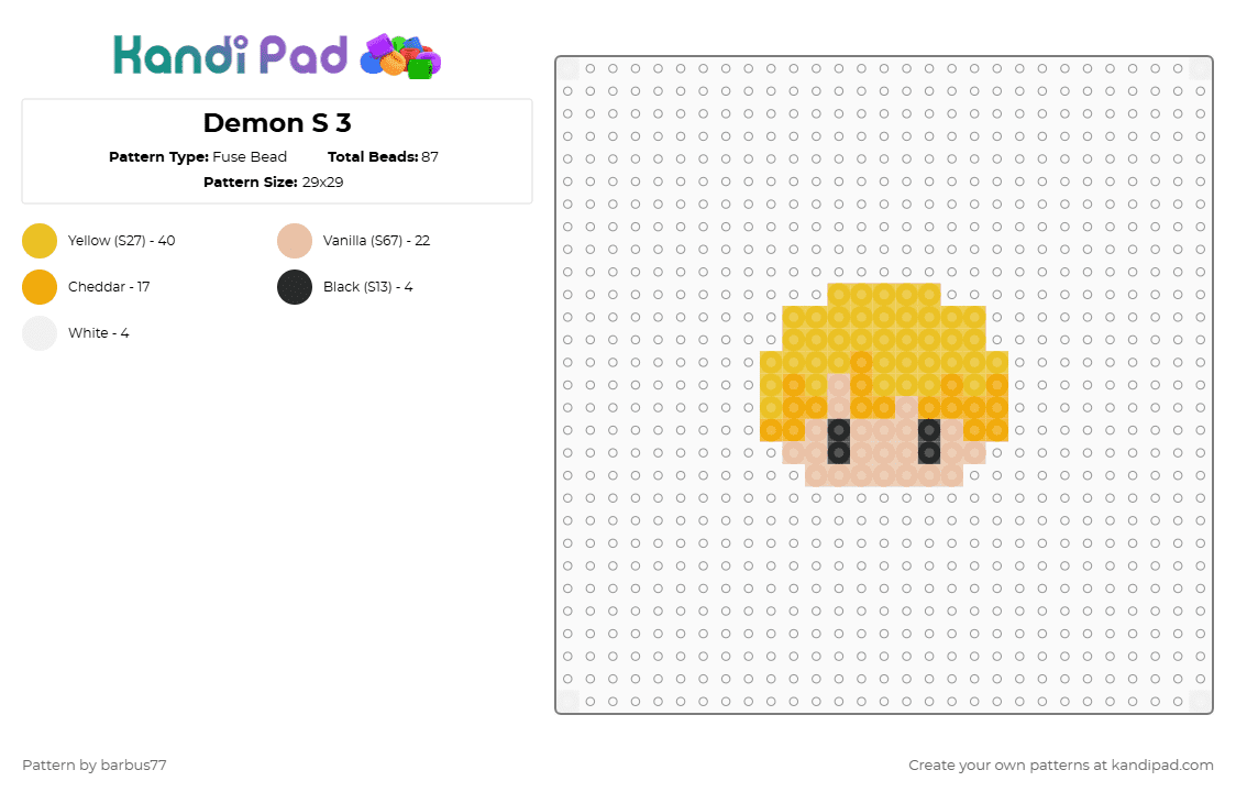 Demon S 3 - Fuse Bead Pattern by barbus77 on Kandi Pad - yellow