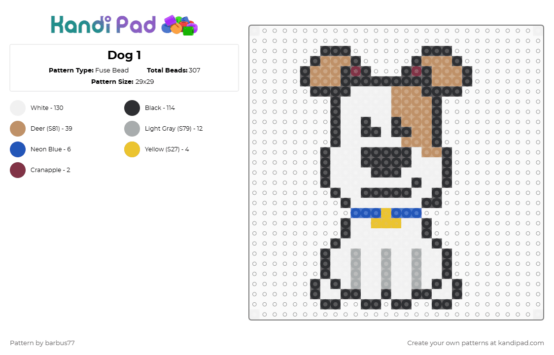 Dog 1 - Fuse Bead Pattern by barbus77 on Kandi Pad - white,tan,gray