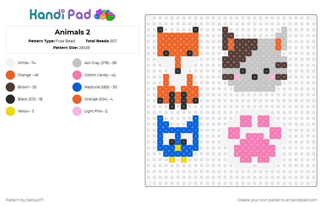 Animals 2 - Fuse Bead Pattern by barbus77 on Kandi Pad - orange,beige,pink