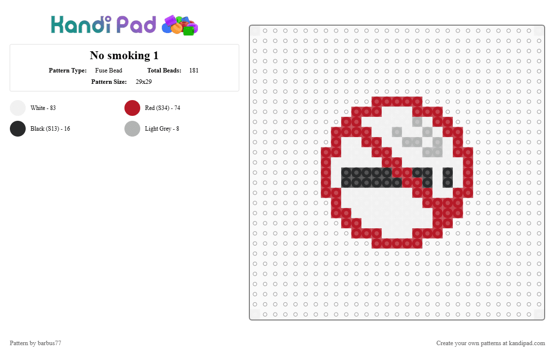 No smoking 1 - Fuse Bead Pattern by barbus77 on Kandi Pad - red