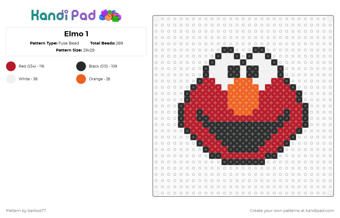 Elmo 1 - Fuse Bead Pattern by barbus77 on Kandi Pad - elmo,muppet,sesame street,tv show,puppet,red