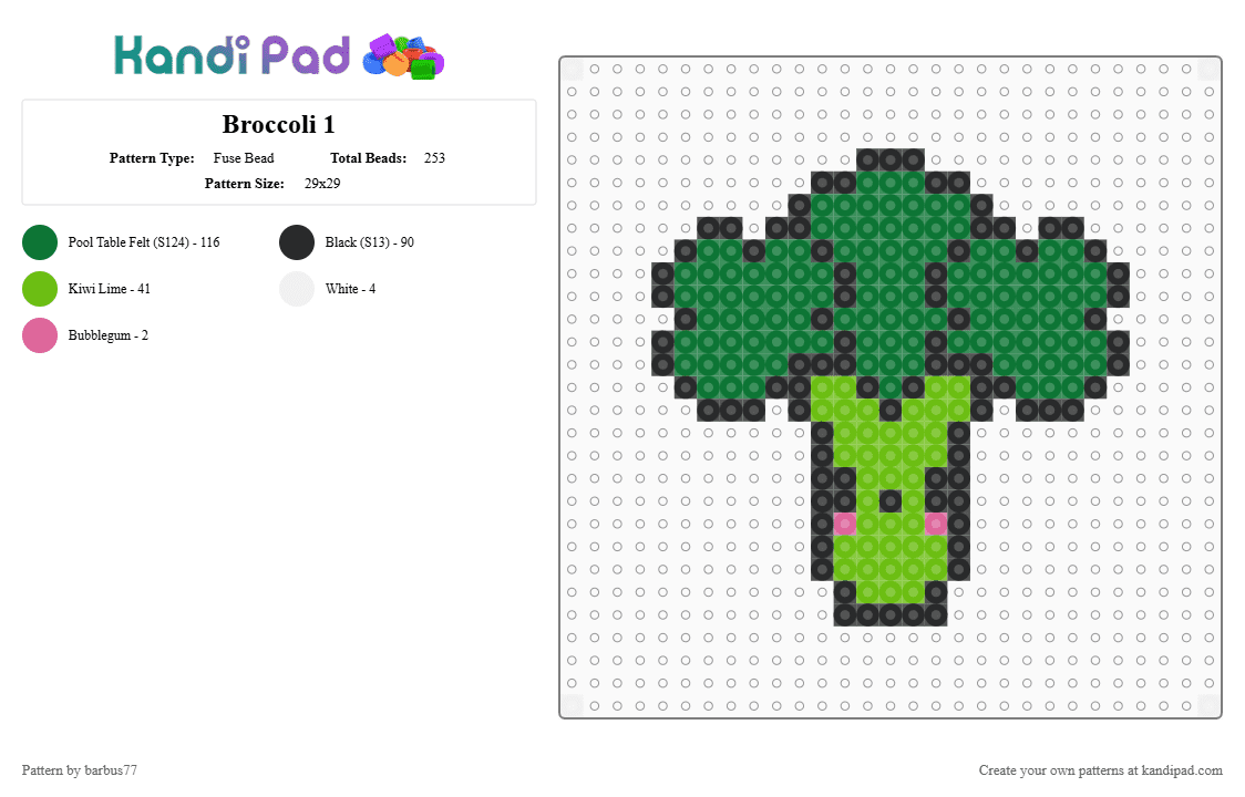 Broccoli 1 - Fuse Bead Pattern by barbus77 on Kandi Pad - green