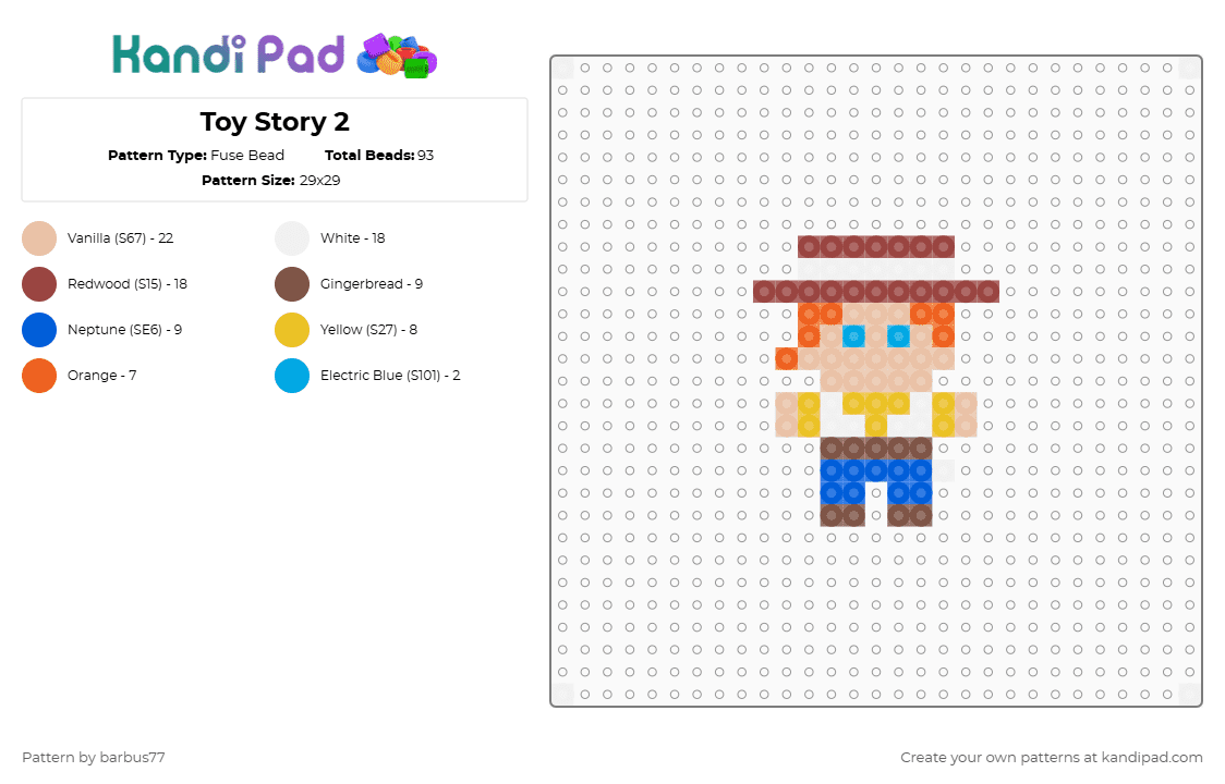 Toy Story 2 - Fuse Bead Pattern by barbus77 on Kandi Pad - beige, red