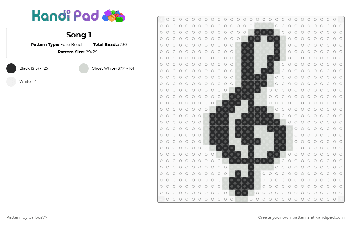 Song 1 - Fuse Bead Pattern by barbus77 on Kandi Pad - treble clef,music,white,black