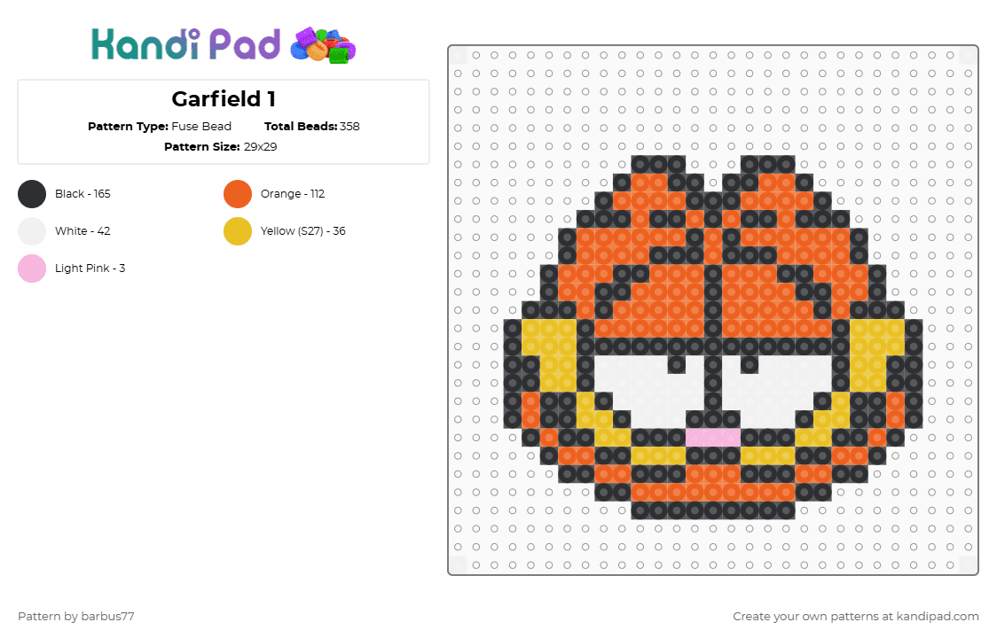 Garfield 1 - Fuse Bead Pattern by barbus77 on Kandi Pad - orange