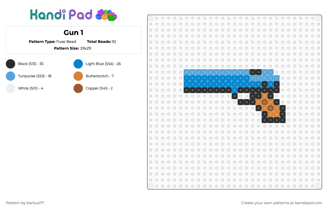 Gun 1 - Fuse Bead Pattern by barbus77 on Kandi Pad - light blue,blue