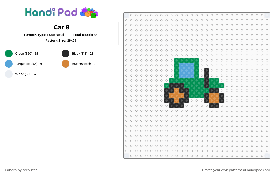 Car 8 - Fuse Bead Pattern by barbus77 on Kandi Pad - green