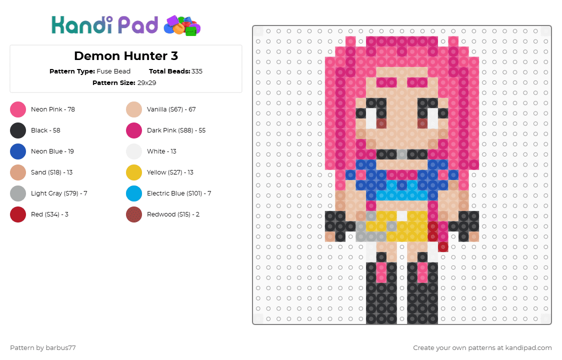 Demon Hunter 3 - Fuse Bead Pattern by barbus77 on Kandi Pad - pink,beige