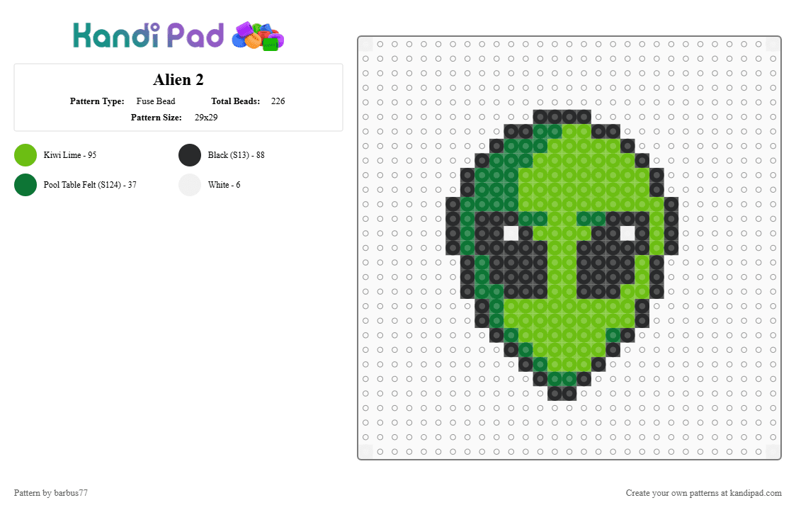 Alien 2 - Fuse Bead Pattern by barbus77 on Kandi Pad - green