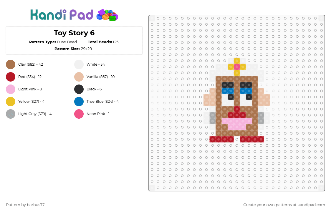 Toy Story 6 - Fuse Bead Pattern by barbus77 on Kandi Pad - tan,red