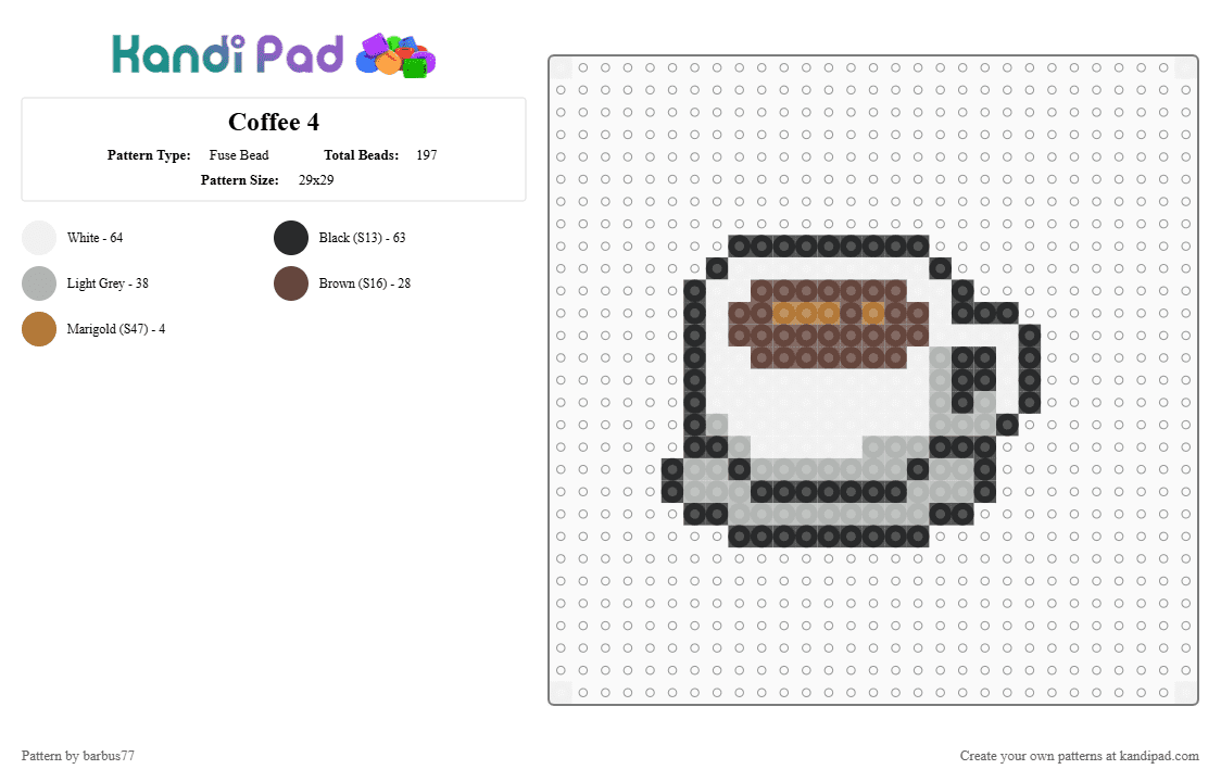 Coffee 4 - Fuse Bead Pattern by barbus77 on Kandi Pad - brown,beige