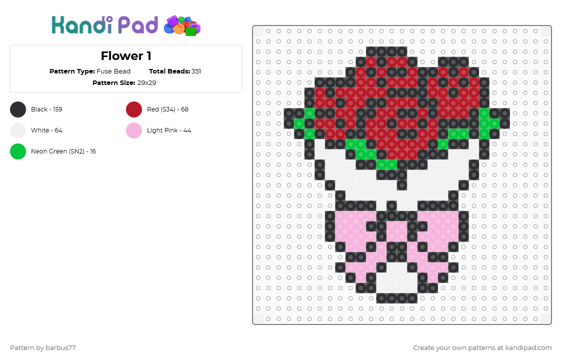 Flower 1 - Fuse Bead Pattern by barbus77 on Kandi Pad - red,pink
