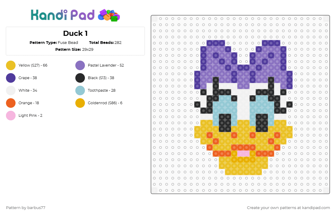Duck 1 - Fuse Bead Pattern by barbus77 on Kandi Pad - purple,blue,yellow