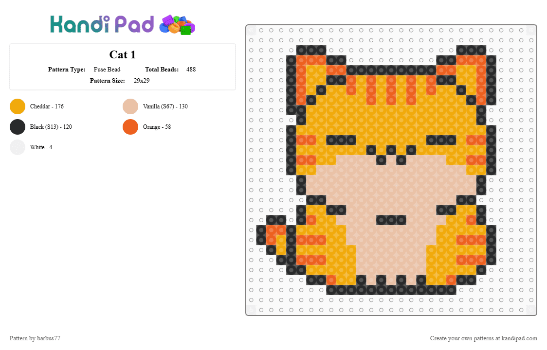 Cat 1 - Fuse Bead Pattern by barbus77 on Kandi Pad - beige,orange