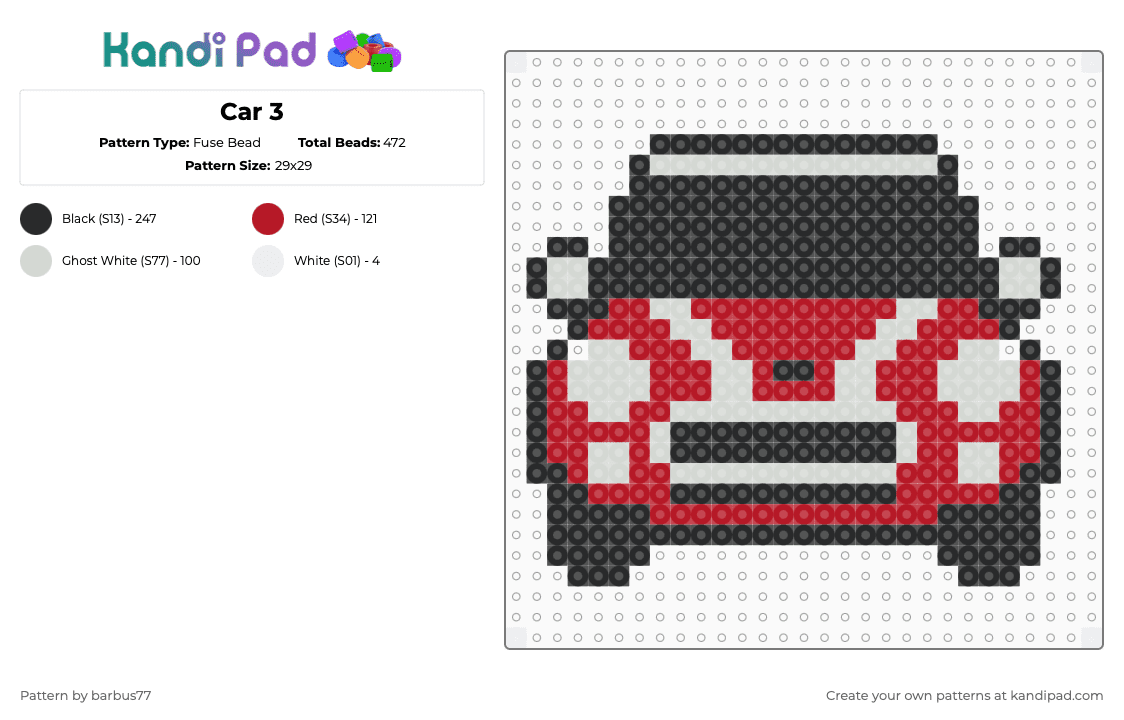 Car 3 - Fuse Bead Pattern by barbus77 on Kandi Pad - mini cooper,white,red