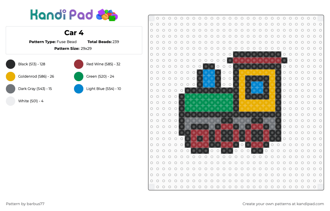 Car 4 - Fuse Bead Pattern by barbus77 on Kandi Pad - train,toy,black,orange,red,green
