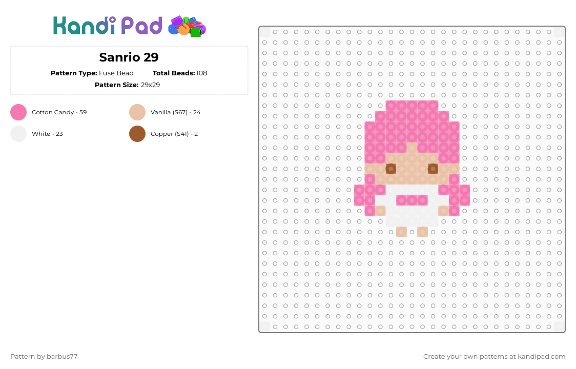Sanrio 29 - Fuse Bead Pattern by barbus77 on Kandi Pad - pink