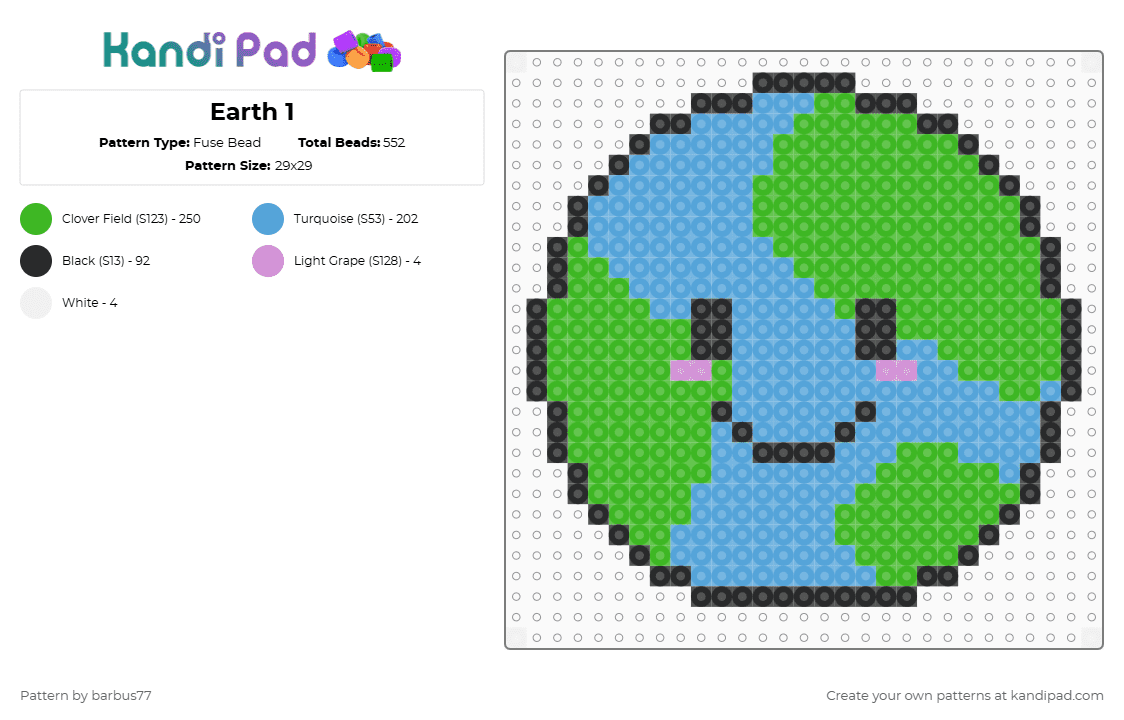 Earth 1 - Fuse Bead Pattern by barbus77 on Kandi Pad - light blue,green