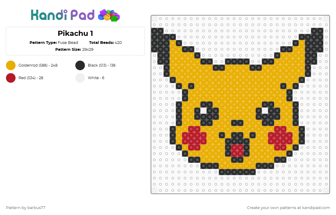 Pikachu 1 - Fuse Bead Pattern by barbus77 on Kandi Pad - orange