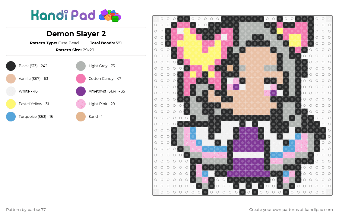 Demon Slayer 2 - Fuse Bead Pattern by barbus77 on Kandi Pad - beige,pink