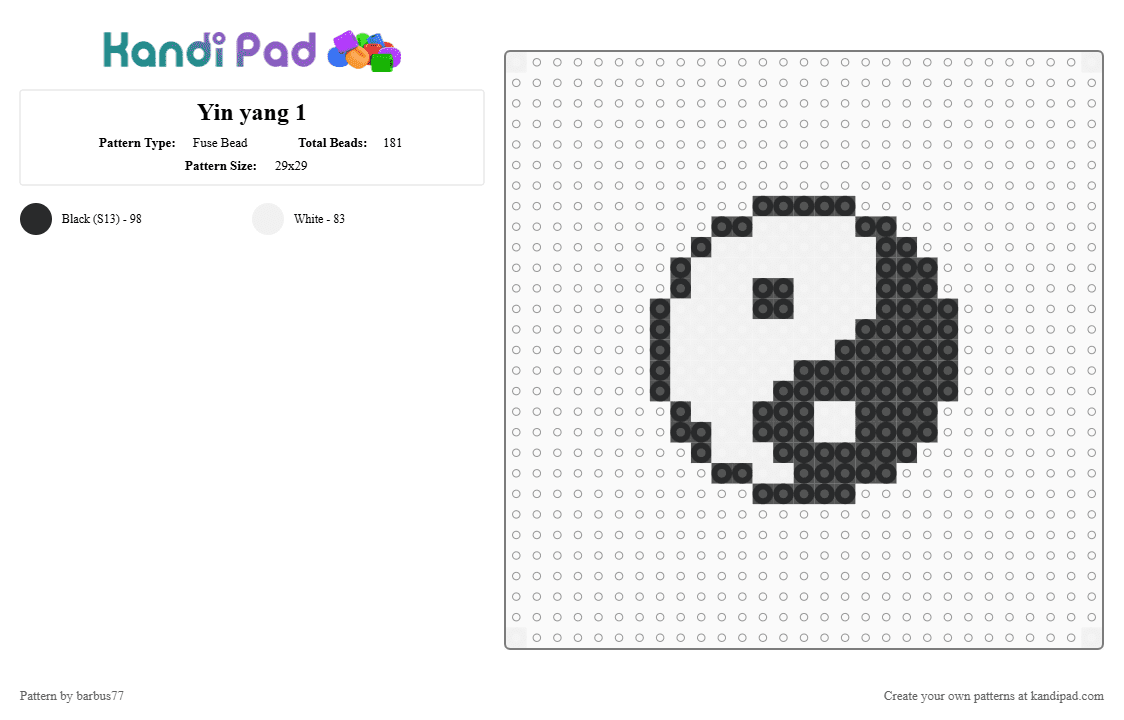 Yin yang 1 - Fuse Bead Pattern by barbus77 on Kandi Pad - white,black