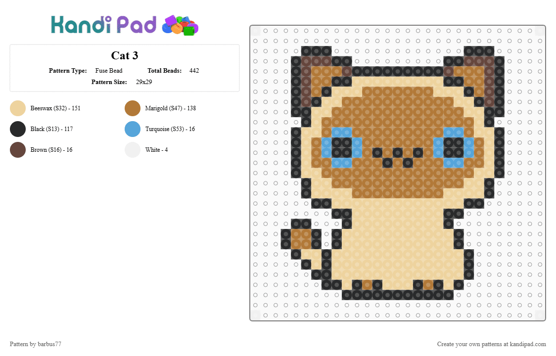 Cat 3 - Fuse Bead Pattern by barbus77 on Kandi Pad - beige,tan