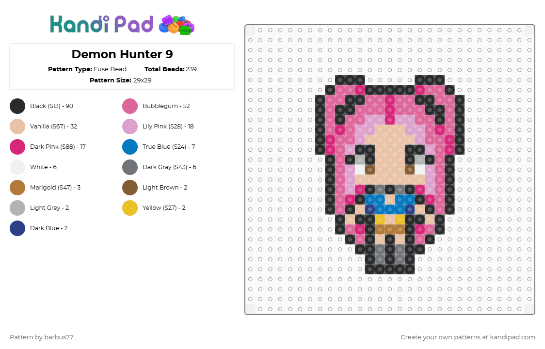 Demon Hunter 9 - Fuse Bead Pattern by barbus77 on Kandi Pad - beige,pink