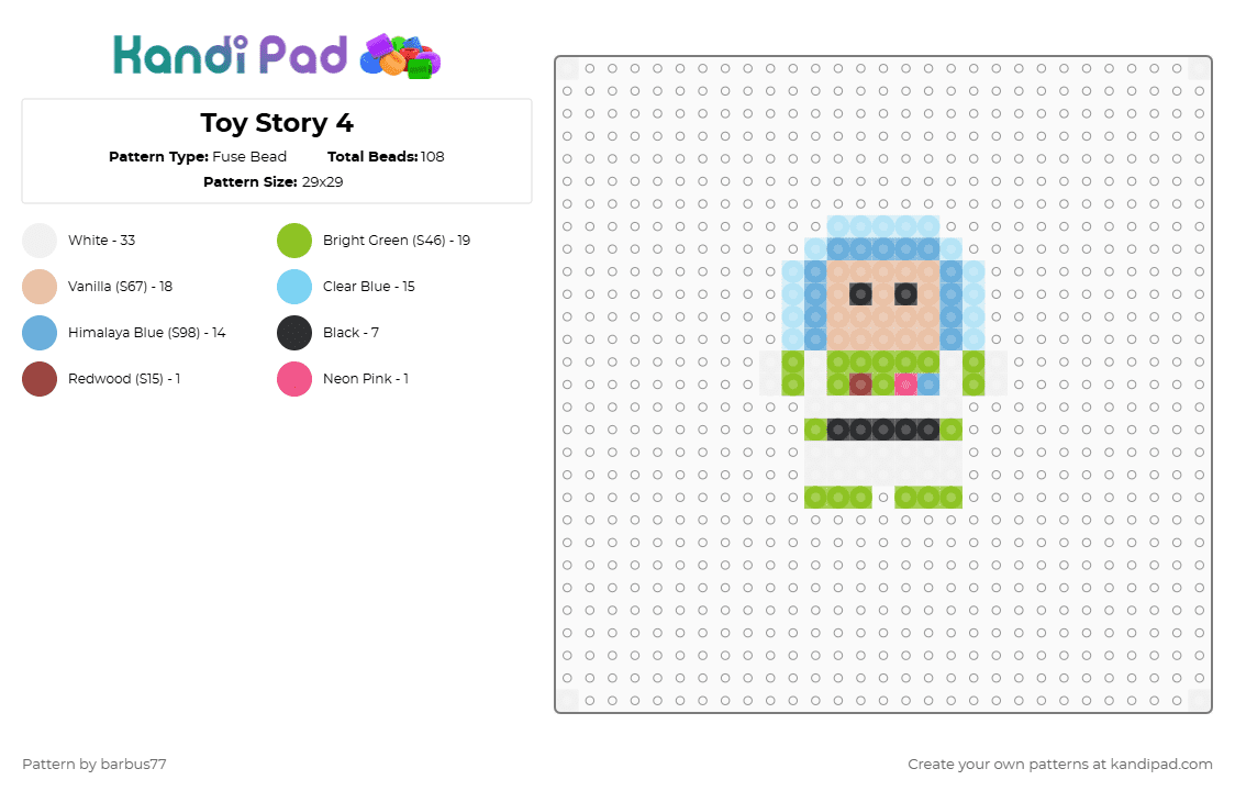 Toy Story 4 - Fuse Bead Pattern by barbus77 on Kandi Pad - light blue,green,beige