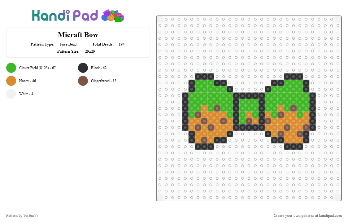 Micraft Bow - Fuse Bead Pattern by barbus77 on Kandi Pad - green,orange