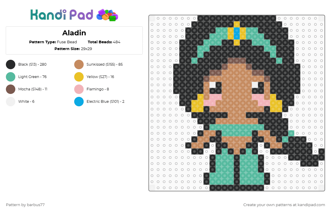Aladin - Fuse Bead Pattern by barbus77 on Kandi Pad - jasmine,black,teal,tan