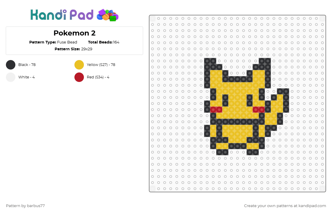Pokemon 2 - Fuse Bead Pattern by barbus77 on Kandi Pad - yellow