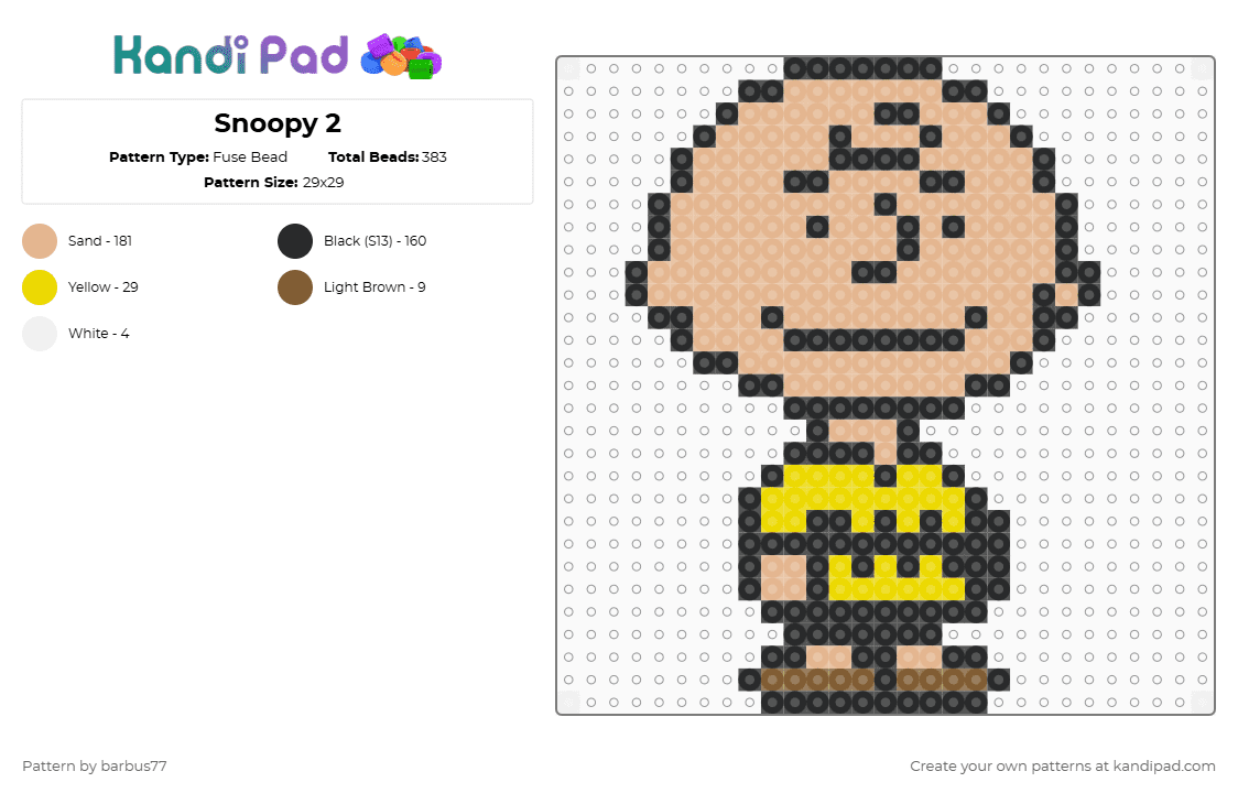 Snoopy 2 - Fuse Bead Pattern by barbus77 on Kandi Pad - charlie brown,cartoon,beige