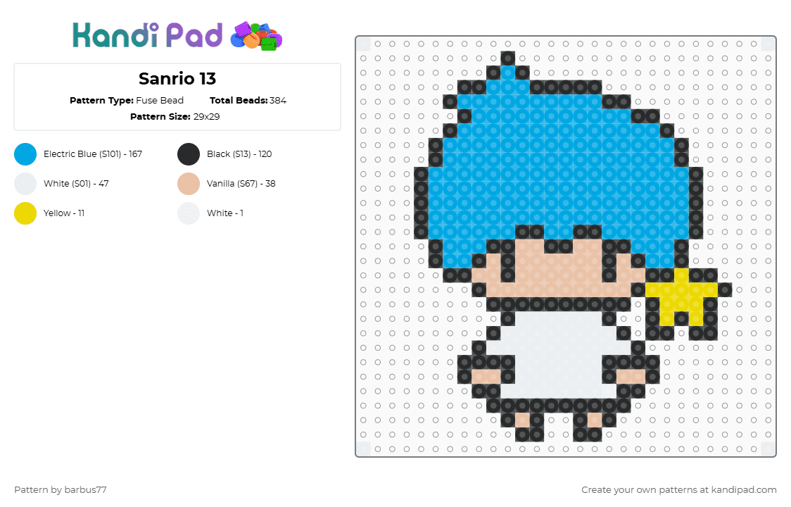 Sanrio 13 - Fuse Bead Pattern by barbus77 on Kandi Pad - light blue