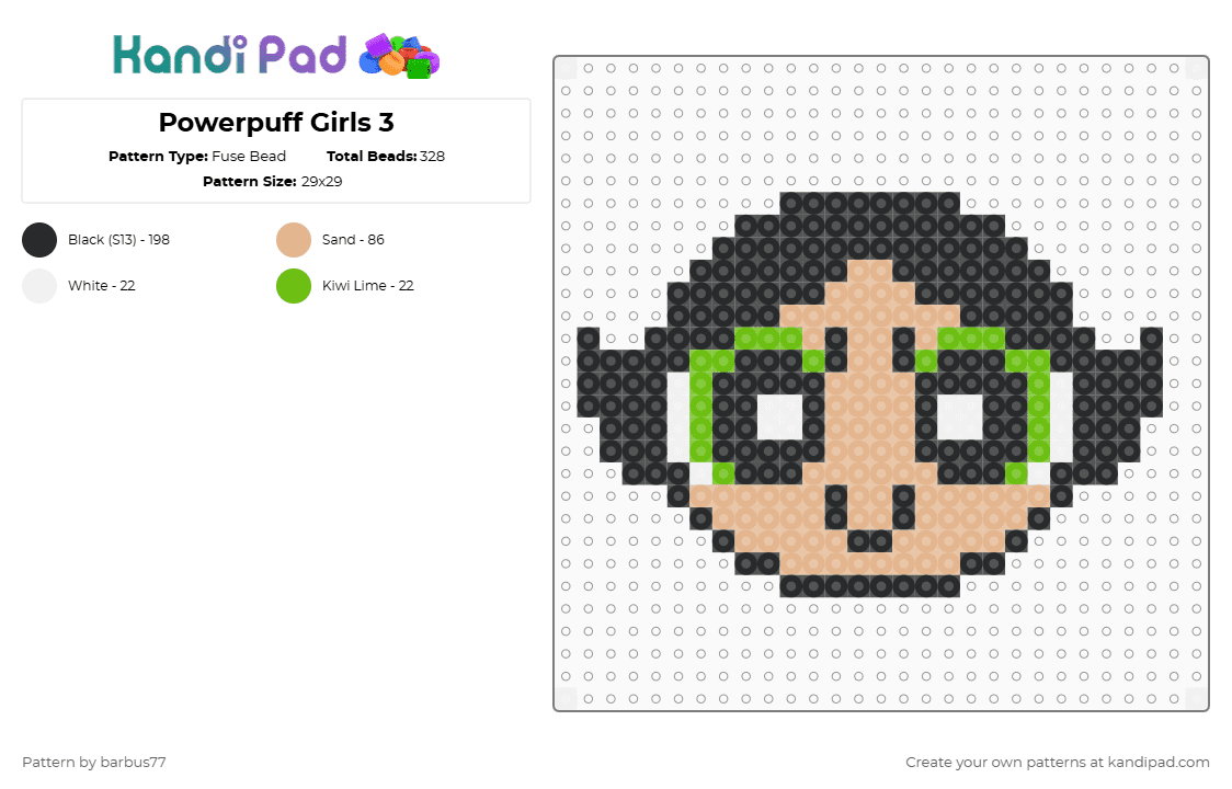 Powerpuff Girls 3 - Fuse Bead Pattern by barbus77 on Kandi Pad - black,beige