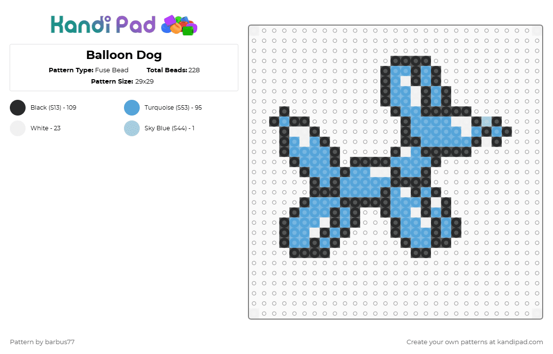 Balloon Dog - Fuse Bead Pattern by barbus77 on Kandi Pad - light blue