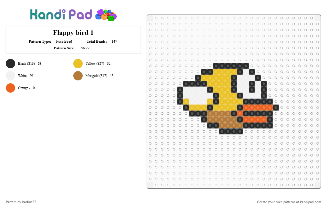 Flappy bird 1 - Fuse Bead Pattern by barbus77 on Kandi Pad - yellow