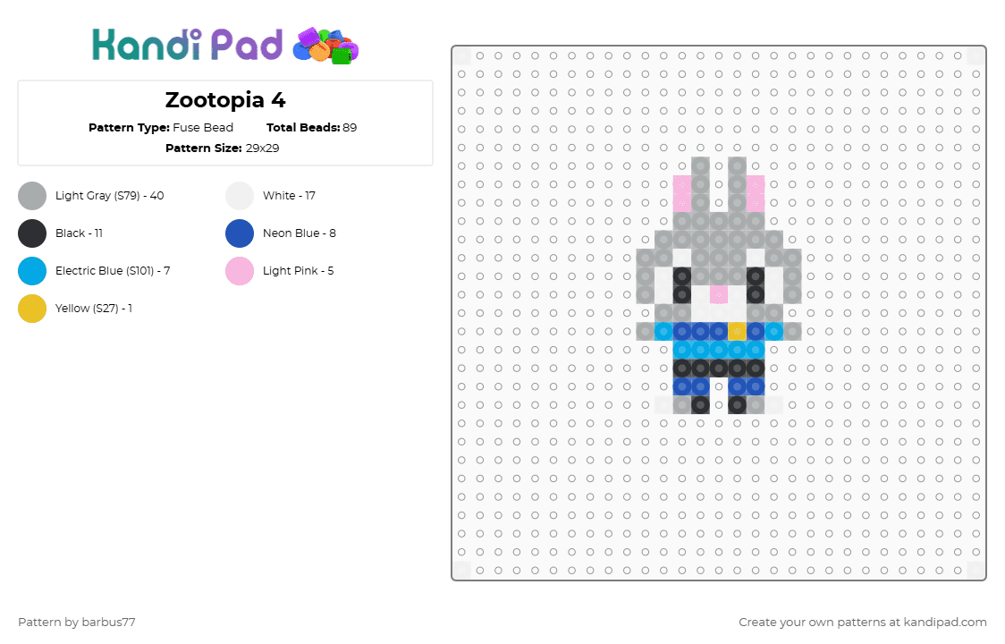 Zootopia 4 - Fuse Bead Pattern by barbus77 on Kandi Pad - gray