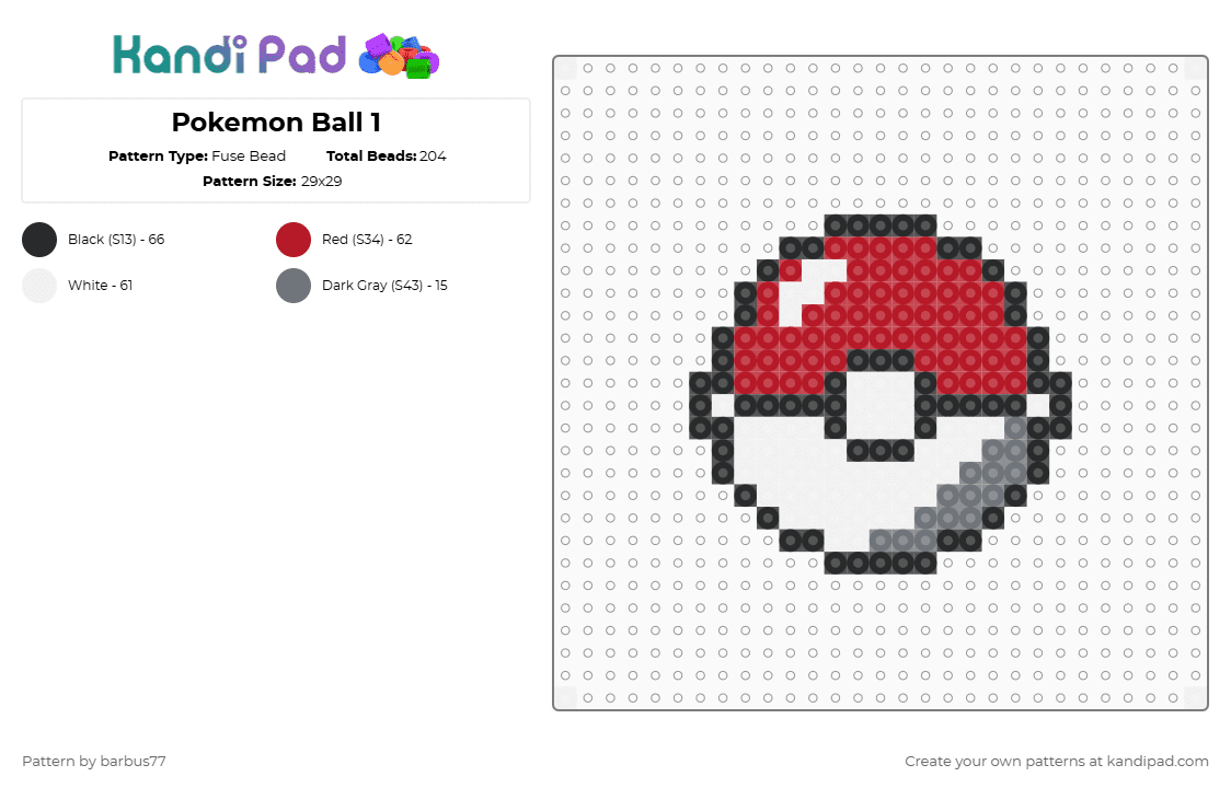 Pokemon Ball 1 - Fuse Bead Pattern by barbus77 on Kandi Pad - red