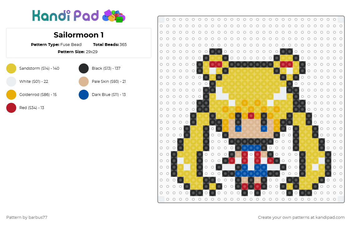 Sailormoon 1 - Fuse Bead Pattern by barbus77 on Kandi Pad - yellow