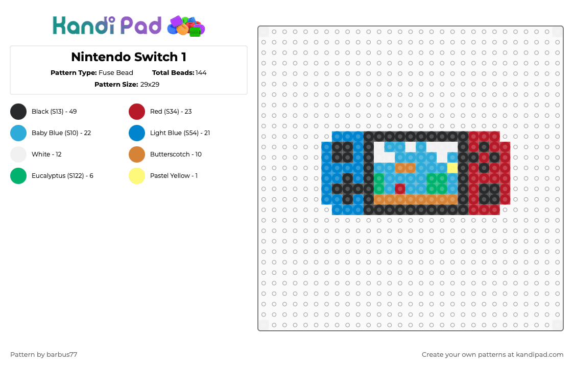 Nintendo Switch 1 - Fuse Bead Pattern by barbus77 on Kandi Pad - red,blue,light blue