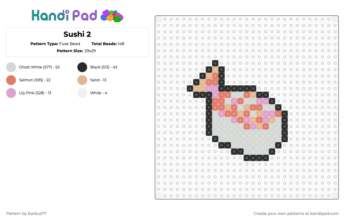 Sushi 2 - Fuse Bead Pattern by barbus77 on Kandi Pad - white,orange