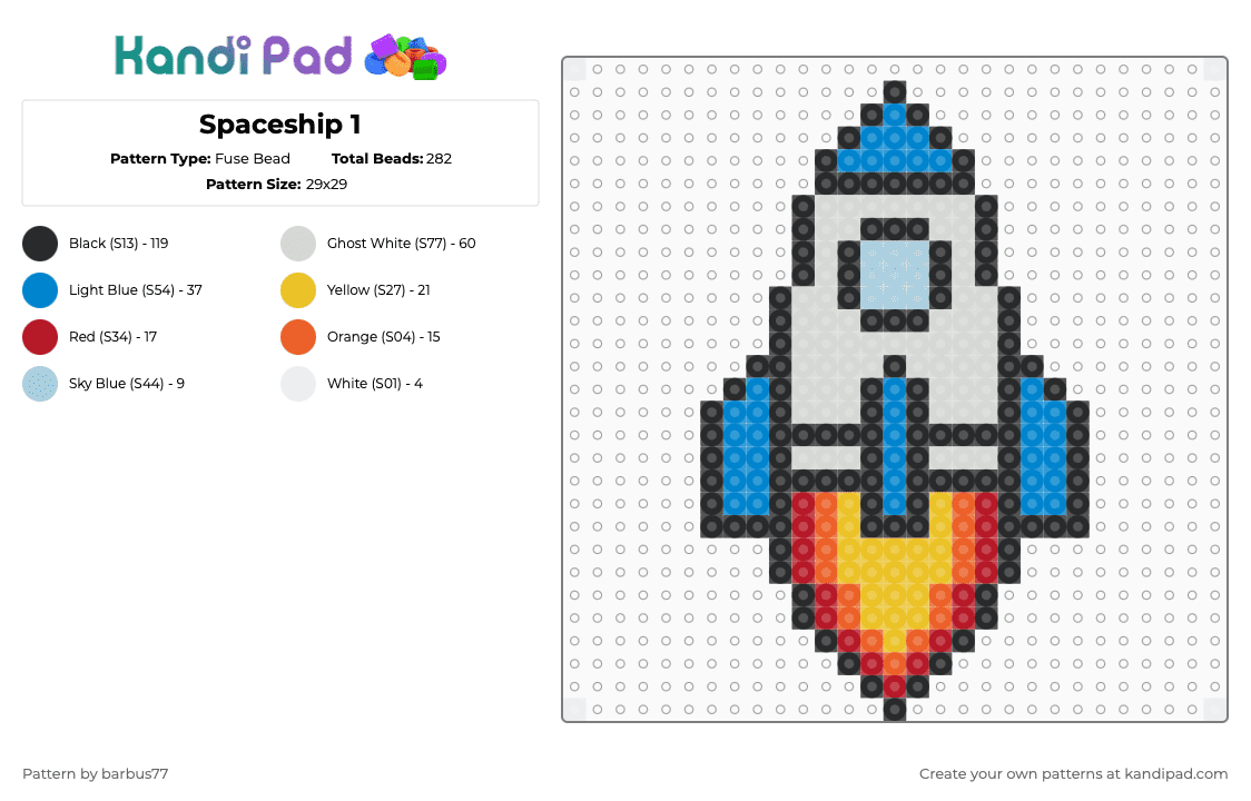Spaceship 1 - Fuse Bead Pattern by barbus77 on Kandi Pad - yellow,blue
