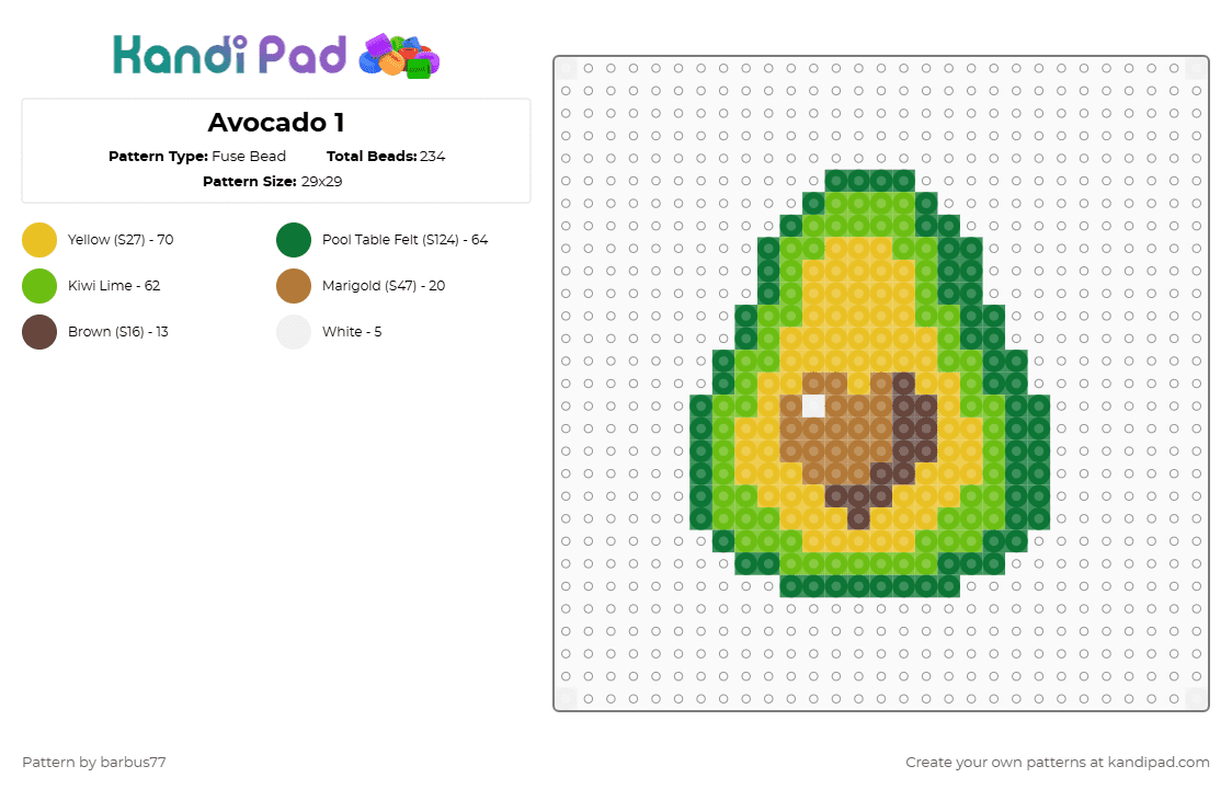 Avocado 1 - Fuse Bead Pattern by barbus77 on Kandi Pad - green,yellow